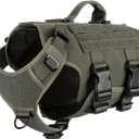 ICEFANG GN3 Tactical Dog Harness with 6X Buckle,Dog Molle Vest with Handle,3/4 Body Coverage,Hook and Loop Panel for ID Patch,No Pulling Front Clip (M (25"-31" Girth), Ranger Green)