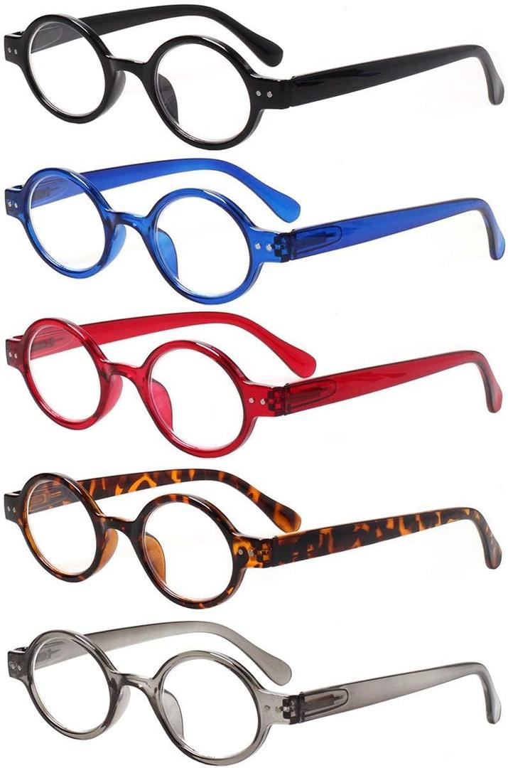 JOSCHOO 5 Pack Retro Round Reading Glasses Mini Small Comfortable Readers for Women Men (5 Mix, 3.5)
