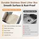Stainless Steel Cat Litter Box with High Sides, Large Metal Litterbox Pan, Odor-Free & Non-Stick Smooth Surface, Leakproof One-Piece Kitty Litter Tray for Indoor Cats, Kittens, (L)