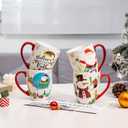 Topadorn Christmas Ceramic Coffee Mug Travel Cup Gift with Lid 18 oz, Porcelain Tea Cup with Handle for Home & Office, Set of 4 Mugs Holiday Gift for Friends and Family