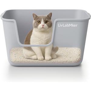 LivLab Mker XL Cat Litter Box with High Sides, 24.6 in, Gray