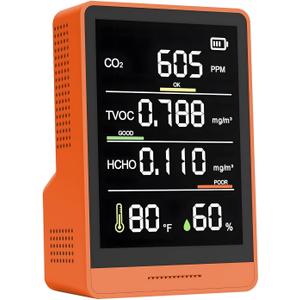 5-in-1 Professional Indoor Air Quality Monitor Indoor Portable CO2 Monitor | Temperature | Formaldehyde Detector | Humidity TVOC | Air Quality Tester - Confined Space Clean Air Monitor (Orange)
