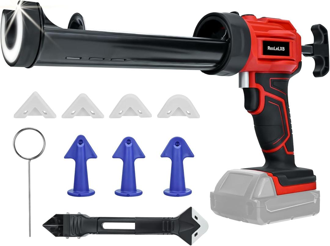 Cordless Caulking Gun for Milwaukee 18V Battery, Electric Caulk Adhesive Gun with 450lm LED Light, 4 Adjustable Speeds, Drip-free Caulk Gun, 10oz/300ml Caulking Tool for Filling, Sealing(No Battery)