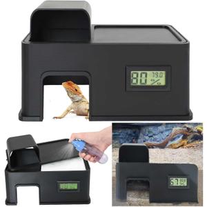 Reptile Humid Underground Cave Viewing Hide,with a Humidification Groove Equipped with a Temperature and Humidity Dish,Lizards,Corn Snake,Leopard Gecko Hideout Reptile Habitat Tank Enrichment.