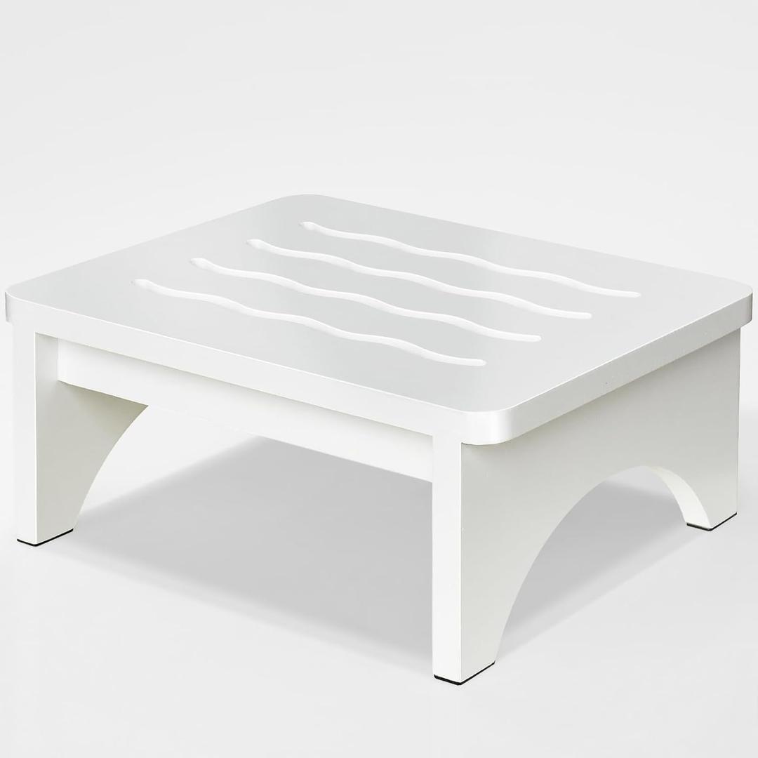 Wooden Step Stool for Adults, One Step Stool with Non-Slip Rubber, 6.9x 15.7"" Bed Step Stool for High Beds, White Safety Foot Stool for Elderly, Kid