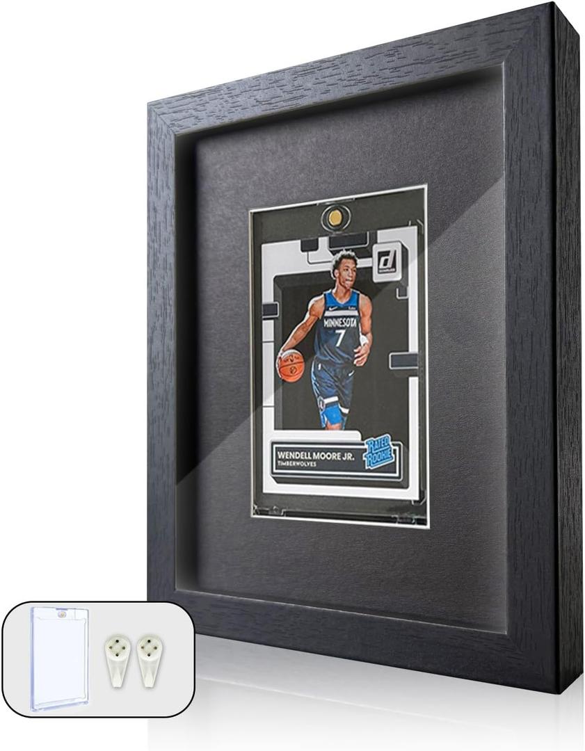 Sports Card Display Frame with Tempered Glass, Wall Mount or Tabletop Trading Card Display Case, Baseball Card Display Box, Frame for Basketball Football Hockey Cards (6''x 8'', Black, 1 Card)