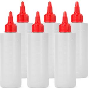 6-pack Plastic Squeeze Bottles for Sauces - 8oz Condiment Squeeze Bottles for Liquids - BPA Free Squirt Bottle with Twist Cap - Ketchup, Syrup, Oil, Dressings, Honey & Arts and Crafts