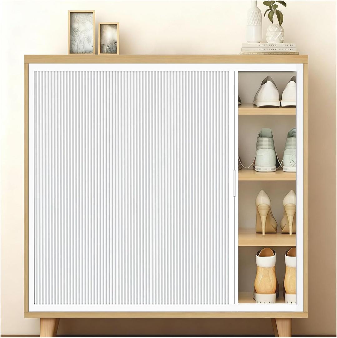 Cabinet Curtains for Shelves, Cabinet Folding Sliding Door, Privacy Short Closet Panel for Without Door, Under Counter Shielding Curtain for Storage Window TV Stand (White, 27.6" x 35.4")