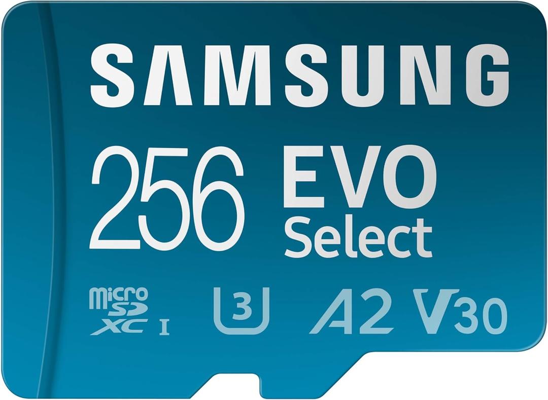 Samsung EVO Select microSDMemory Card + Adapter, 256GB microSDXC, Upto 160 MB/s, 4K UHD, UHSI, C10, U3, V30, A2, for Mobile Phone, Smartphones, NintendoSwitch, and Tablets (MBME256SA/AM)