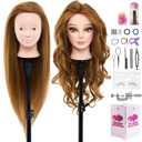 28" Mannequin Head Human Hair - 80% Real Hair Mannequin Head for Makeup Practice, Cosmetology Manikin Doll Head for Hair Styling, Hairdressing Training Head for Braiding #27