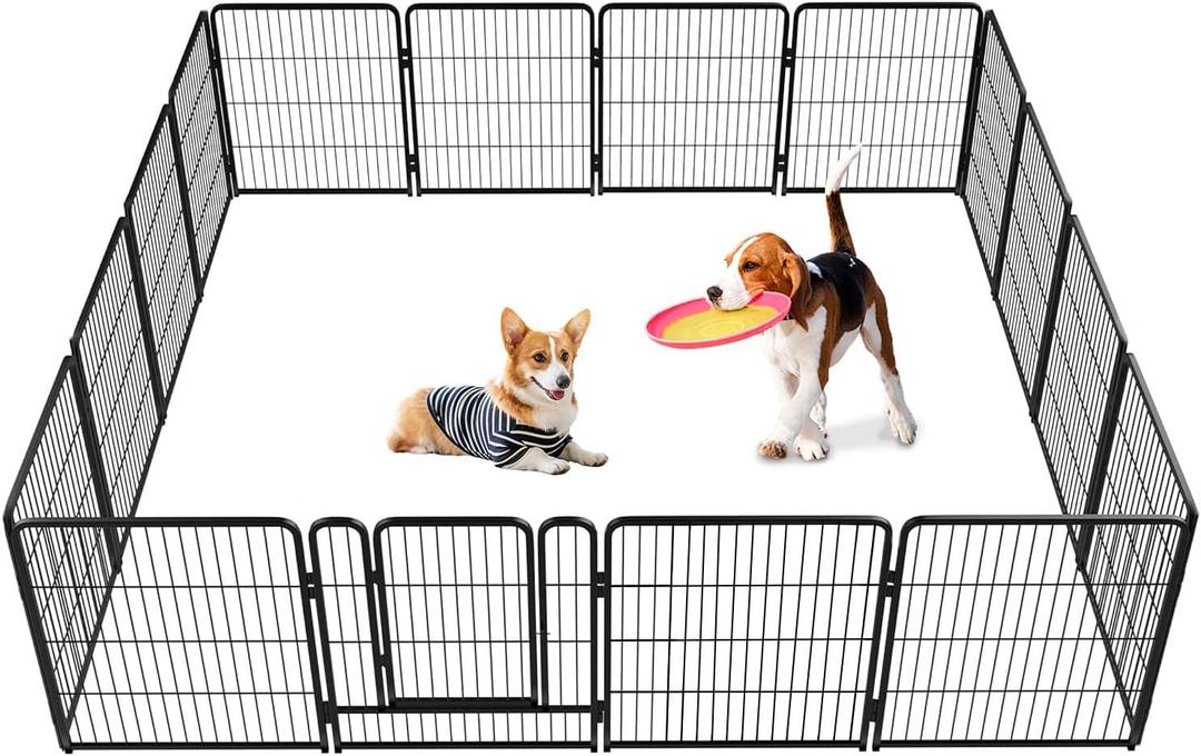 Vivicreate Dog Pen Puppy Playpen Indoor Outdoor Metal Pet Fence Portable Foldable Exercise Kennel with Door for Small Large Dogs Cats Corral para Perros Valla (Black, Square Top, 8 pcs Panel)