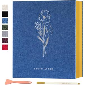 Lanpn Self Adhesive Photo Album Scrapbook 80 Pages, Linen Photos Albums DIY Sticky Magnetic Pages holds 4X6 7x5 A5 Picture for Family Wedding Birthday (Large-40 Sheets/ 80 Pages, Blue)