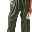 TARSE Womens Linen Wide Leg Pants Casual Loose Drawstring Summer Beach Travel Vacation Palazzo Harem Pants with Pockets M
