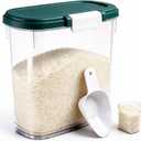 Dark Green Rice Storage Container 15-20 Lbs, Large Tall Flour Container with Lid + Scoop + Cup - Slim Dry Food Storage Bin for Cereal, Sugar, Beans, Pet Foods - Kitchen and Pantry Storage Organization