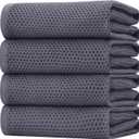 Homaxy 100% Cotton Oversized Waffle Weave Kitchen Dish Towels, Ultra Soft Absorbent Quick Drying Cleaning Towel, 20 x 28 Inches, 4-Pack, Dark Grey