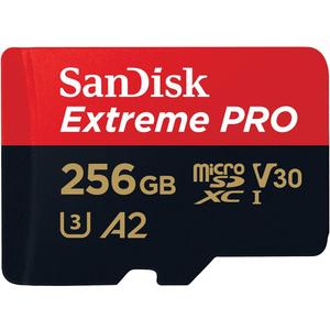 SanDisk 256GB Extreme PRO microSD UHS-I Card with Adapter C10, U3, V30, A2, 200MB/s Read 140MB/s Write SDSQXCD-256G-GN6MA