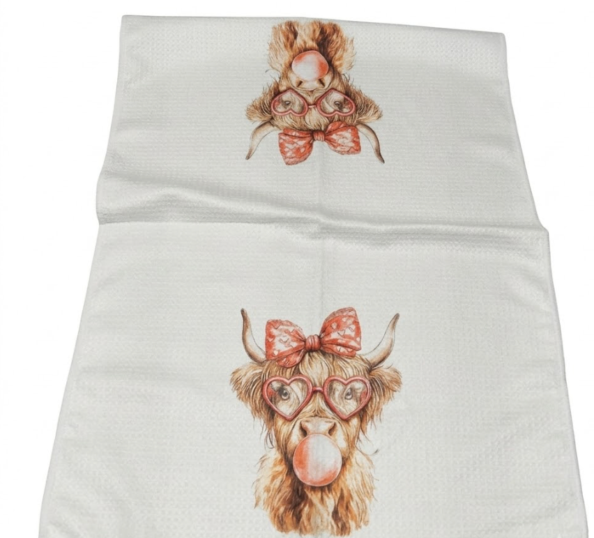 Fewgb Highland Cow Kitchen Towel Gifts for Valentines Valentine's Day, Trendy Coquette Dish Towels Dishcloths Tea Towels Decorative, Highland Hyland Cow Hand Towel for Kitchen Bathroom Decor 16x24
