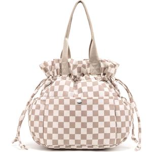 Yarnic Lunch Bag Women Insulated Lunch Bags,Cute Reusable Lunch Box Stain-Resistant Lunchbox with Water Bottle Holder for Adult Men Work Travel Picnic (Beige Coffee Checker)