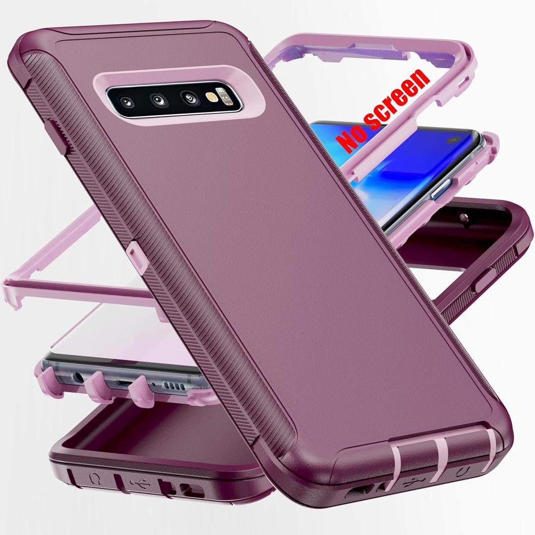 AYMECL for S10 Case,[Military Grade] 3 in 1 Full Body Shockproof Dust/Drop Proof Heavy Duty Protection Cover,for Samsung Galaxy S10 6.1 Inch,Pink+Wine Red