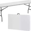 SIMPLI-MAGIC 8ft Portable Plastic Folding Table  Indoor & Outdoor Heavy-Duty Foldable Utility Table w/Handle for Party & Camping (White)
