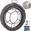VEVOR Drain Cleaning Cable 75ft x 3/8 inch Solid Core Cable Sewer Cable, Drain Auger Cable Cleaner, Snake Clog Pipe Drain Cleaning Cable W/Four Shapes of Cutters