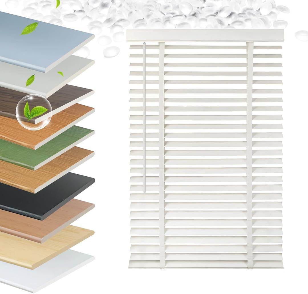 Faux Wood Blinds 2 Inch Cordless, Room Darkening Mini Venetian Horizontal Blinds & Shades for Indoor Windows, Office, Living Room, Bedroom, Multiple Colors