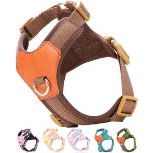 Brown Dog Harness for Small Dogs, No Pull Dog Harness with 2 Leash Clips, Small Sized Puppy Harness (Brown, S)