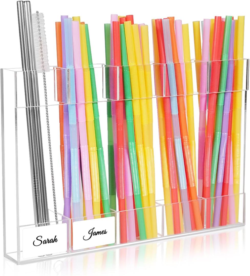 9.8 Large Acrylic Straw Holder for Cabinet Door - Reusable Straw Organizer Storage, Holds 80+ Straws, Ultra Sticky Adhesive Door Mounted, Kitchen Cabinet Accessories Container (Transparent)