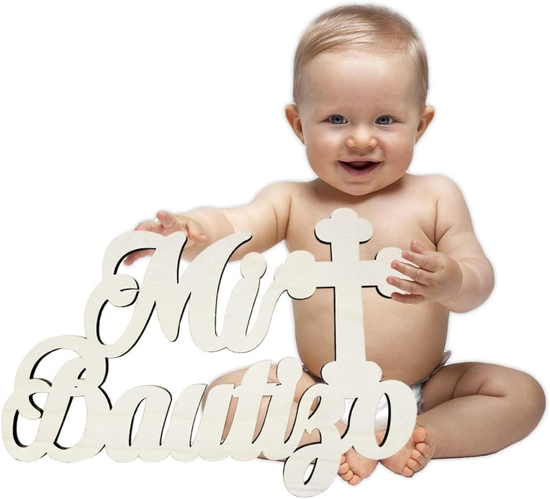 Mexico Wooden Mi Bautizo Sign-Baby Shower Supplies,Wall Hanging Decoration for Baby Shower Party,First Holy Communion,Gender Reveal Backdrop