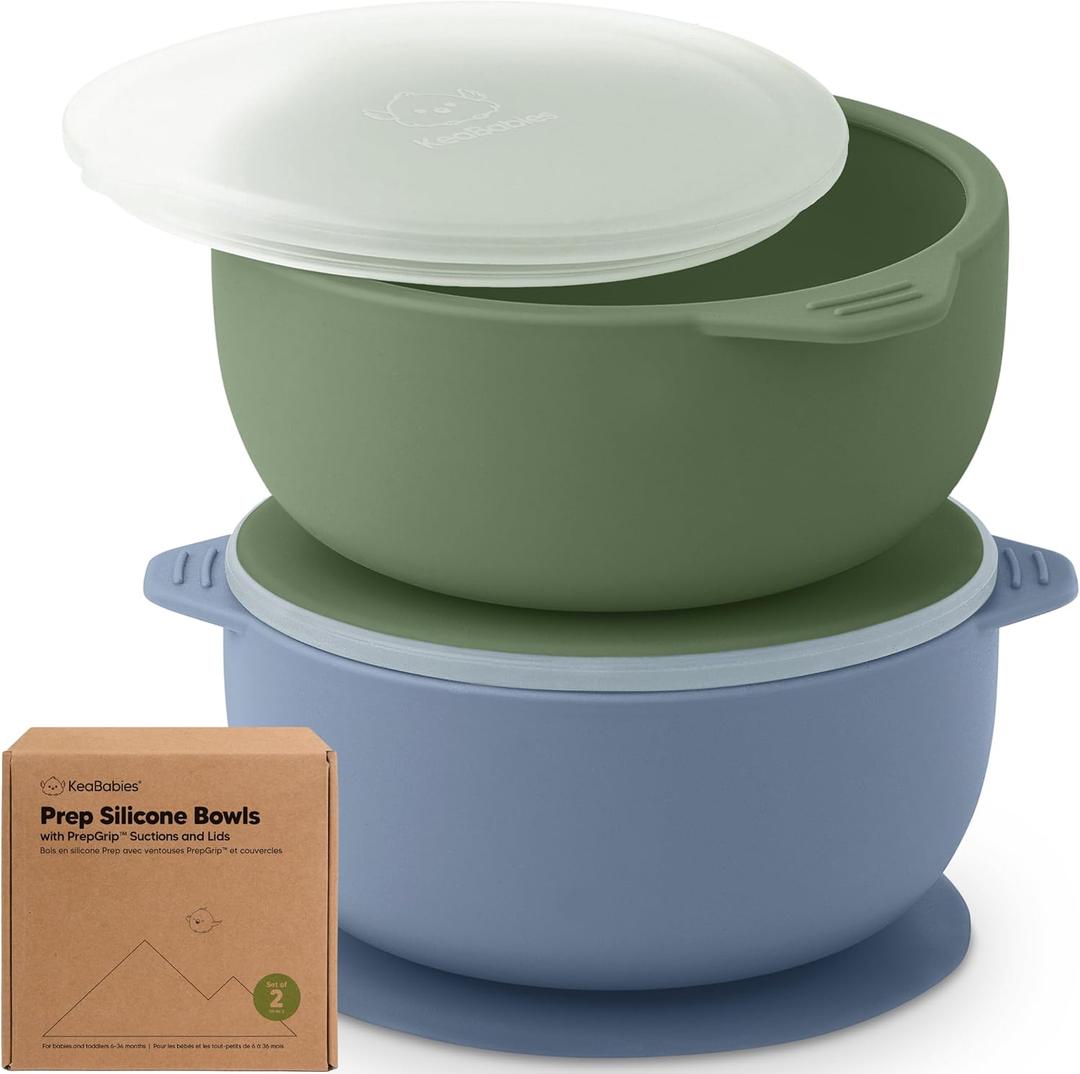 KeaBabies 2Pack Baby Bowls with Suctions, Lids  Silicone Toddler Suction Bowls for Baby Boy, Girl, Kids, Food Grade Silicone, BPAFree, Dishwasher Safe, Toddler Eating Essentials (Slate)