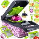 Vegetable Chopper, 16-in-1 Multifunctional Food Chopper, 8 Blades Vegetable Slicer, Onion Chopper Vegetable Cutter & Adjustable Veggie Slicer, Potato Dicer Chopper, Container for Salad Garlic | Grey