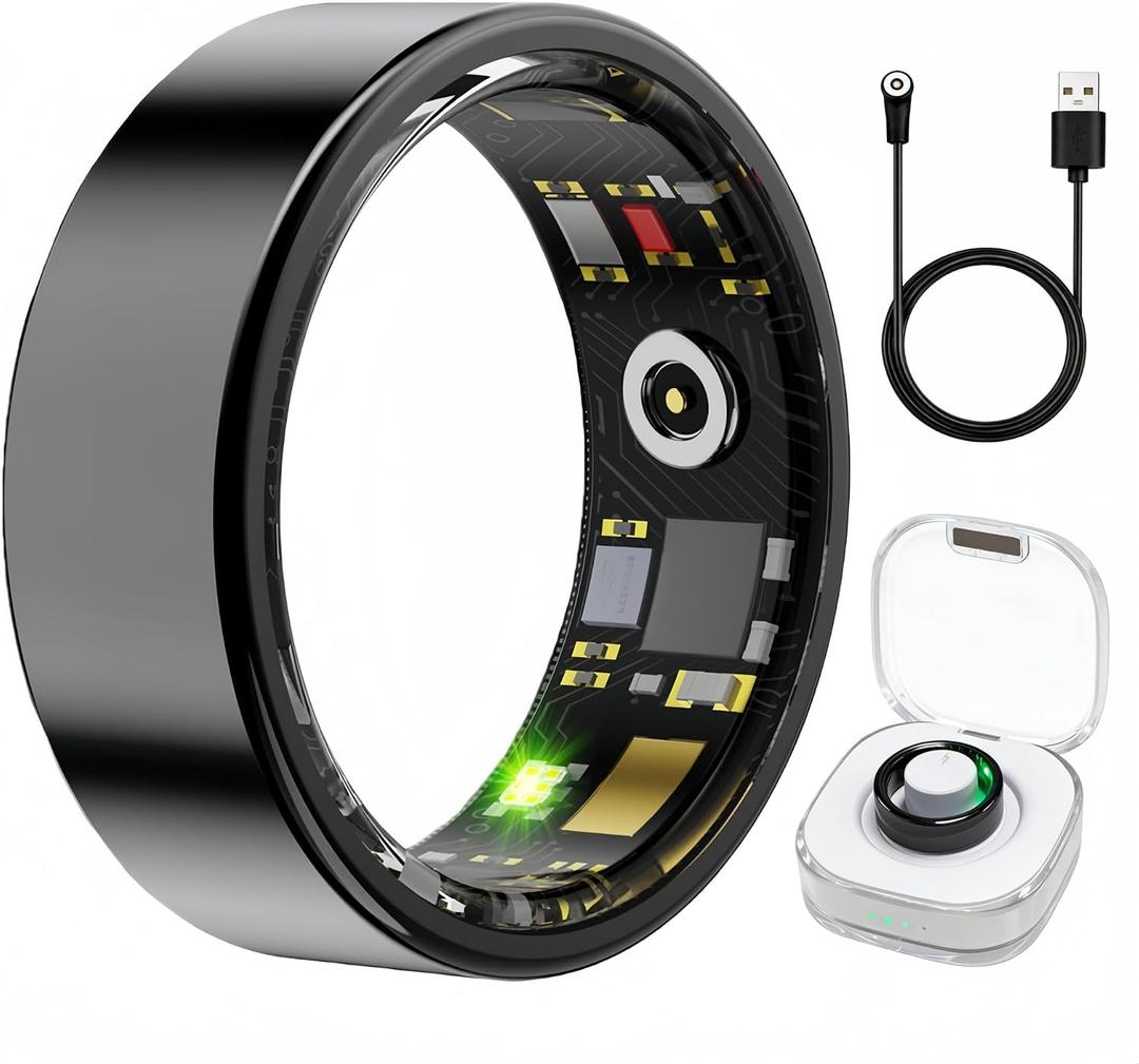 Smart Ring Health & Fitness Tracker for Men & Women, Heart Rate, SPO, Sleep & Activity Monitoring, IP68 Waterproof, Long Battery Life, Family Care Mode, No Subscription Fee (Black, 10)