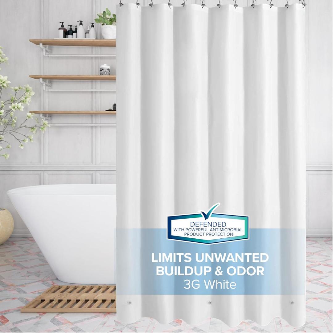 SlipX Solutions Protected Shower Curtain Liner, 3G Lightweight, 70"x72", White
