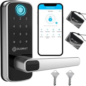 Keyless Entry Fingerprint Door Lock with Keypad and Handle for Home, Rental, Garage, Office and Hotel (Silver Smart Lock)