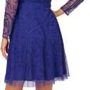 Adrianna Papell Long Sleeve Rose Beaded Cocktail Dress (Blue, M)