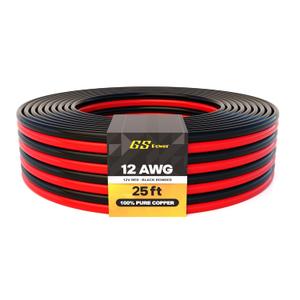 GS Power 12 Gauge Wire 25ft Oxygen Free, OFC Pure Copper Electrical 12v Low Voltage 12/2 Speaker Wire Spool, 12AWG for Electric, Automotive, Trailer, Stereo, RC, Car, Home Theater, LED, Lamp Wiring