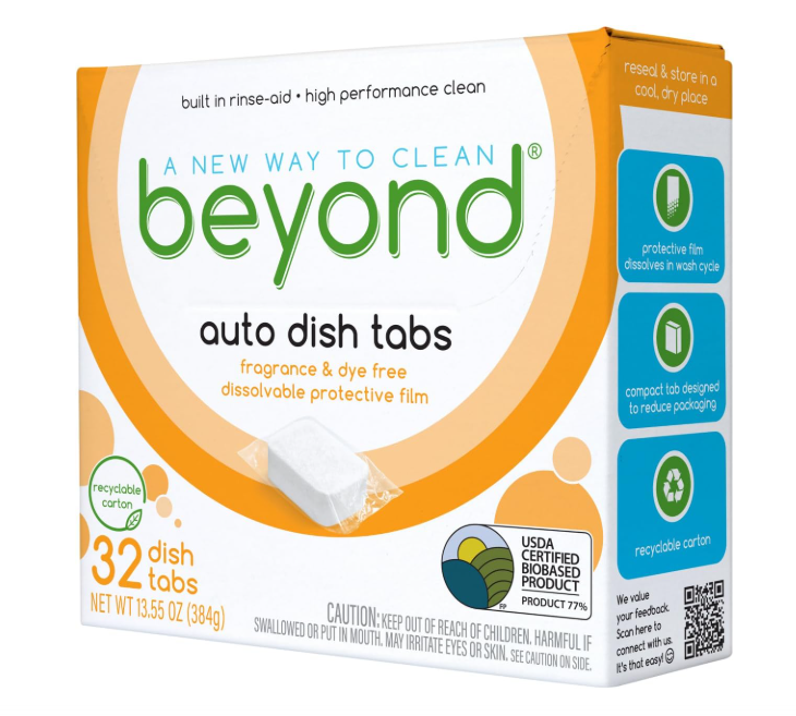 Beyond Auto Dishwasher Tablets [32 tablets]  Fragrance & Dye Free  Certified Biobased. Powerful. PlantBased Ingredients