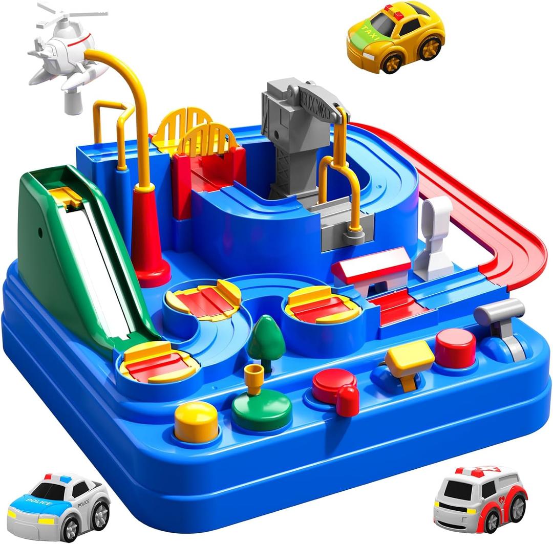 TEMI Boys Toys Car Track, Kids Race Track City Adventurous Car Toy for 3 4 5 6 7 Years Old Boys Girls - Car Toys with 3 Cars, Car Track Toys for Boys Age 3, Birthday Gifts Toys for Boys 3-5 Years Old