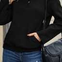 KIRUNDO Womens Sweatshirt Casual Textured Long Sleeve Henley Button V Neck Loose Pullover 2025 Trendy Fall Outfits Tops(Black, Small) (Black, S)