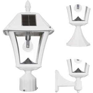 Gama Sonic Baytown II Bulb White Outdoor Solar Light, Single Post Light with 3 Mounting Options, 3in. Fitter for Lamp Posts, Flat Mount for Column Light and Wall Light Mount, Resin (105B233)