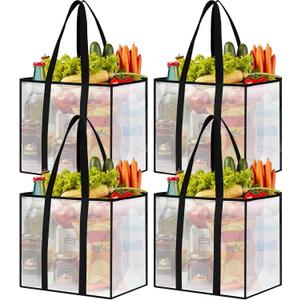 4 Pack Reusable Grocery Bags, Heavy-Duty Shopping Bags with Sturdy Handles, Water-Resistant & Foldable Organizer, Shopping Bags for Groceries, Market, Car Trunk, Multi-Purpose, 33L