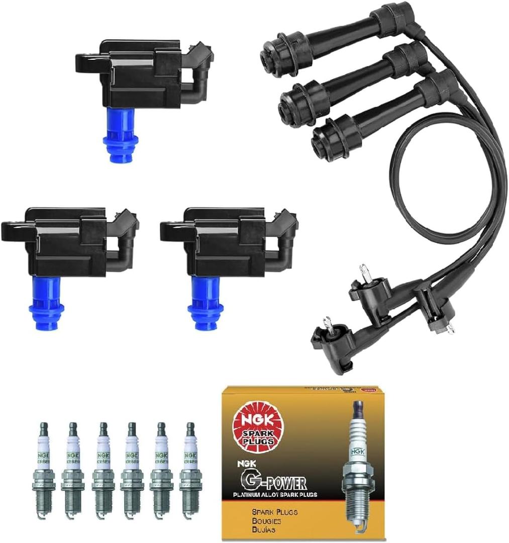 UF228 Ignition Coil Pack & NGK G-Power Platinum Spark Plug + Wire Set Compatible with Lexus IS300 GS300 Toyota Supra L6 3.0 1998 2001 2002 2003 2004 2005 98 01 02 03 04 05