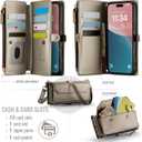 Strapurs Wallet Case Compatible with iPhone 16 Plus 6.7" RFID Blocking 10-Card Holder Soft PU Leather Magnetic Snap Shoulder Strap Zipper Pocket Phone Case Fit for iPhone 16 Plus - Desert Titanium