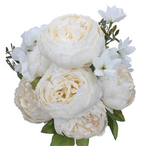 Duovlo Artificial Peony Silk Flowers Fake Flowers Vintage Wedding Home Decoration,Pack of 1 (Spring Milk White) (20.87*3.5)