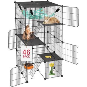 Cat Cage, 4-Tier DIY Cat Enclosures Catio, Cat Playpen Indoor & Outdoor with Hammock, Detachable Metal Wire Kennel Cats Crate, 2x2x4 Exercise Place for 1-3 Cats/Kitten