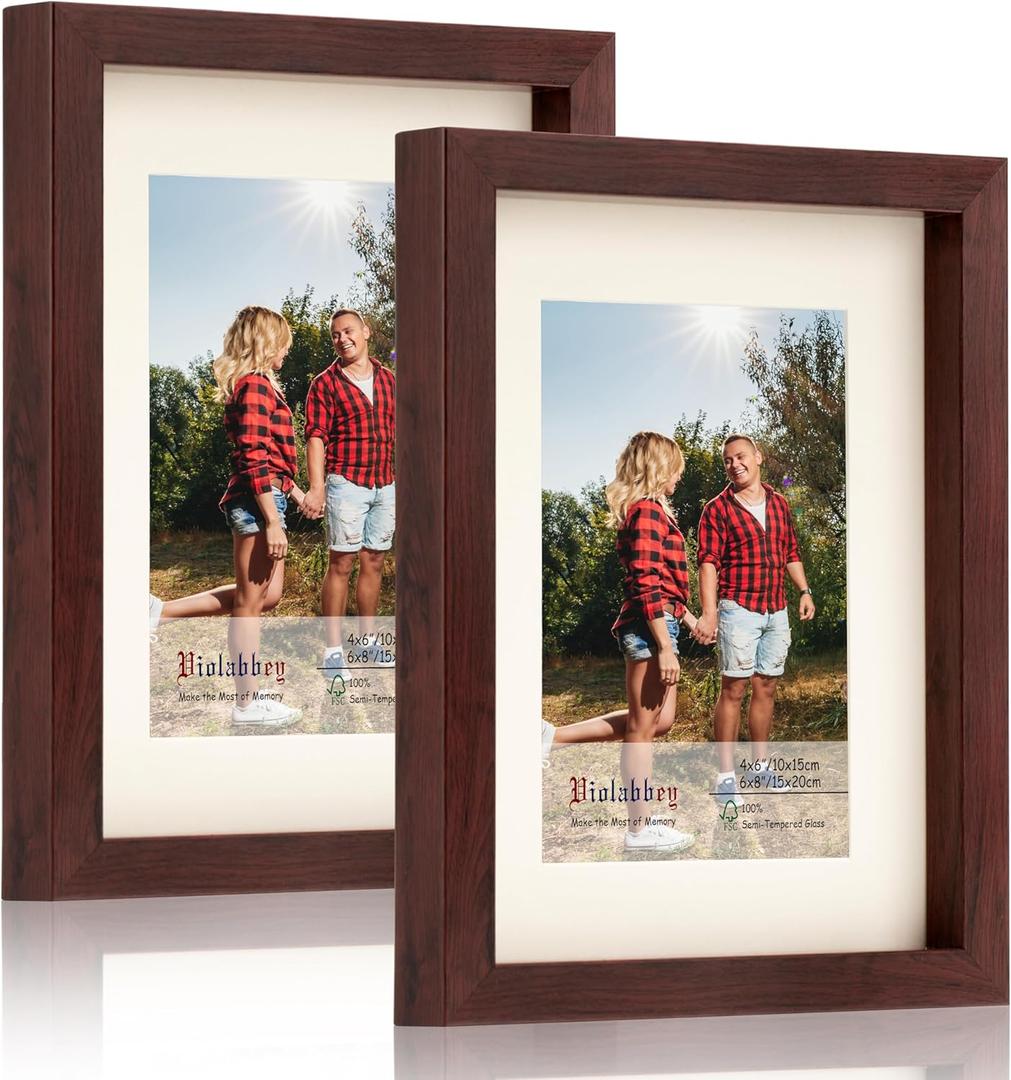 VIOLABBEY 8x10 Picture Frame Black Set of 2, Photo Frame 5 by 7 Inch with Mat or 8x10 Inch without Mat, Wall or Tabletop Display, Semi Tempered Glass
