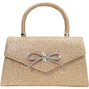 Womens Evening Bag Sparkly Bow Clutch Purse Wedding Party Purses Glitter Rhinestone Cocktail Prom Handbags (Gold)