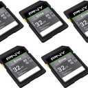 PNY 32GB Elite Class 10 U1 V10 SDHC Flash Memory Card - 100MB/s Read, Class 10, U1 Full HD, UHS-I, Full Size SD (Pack of 5)
