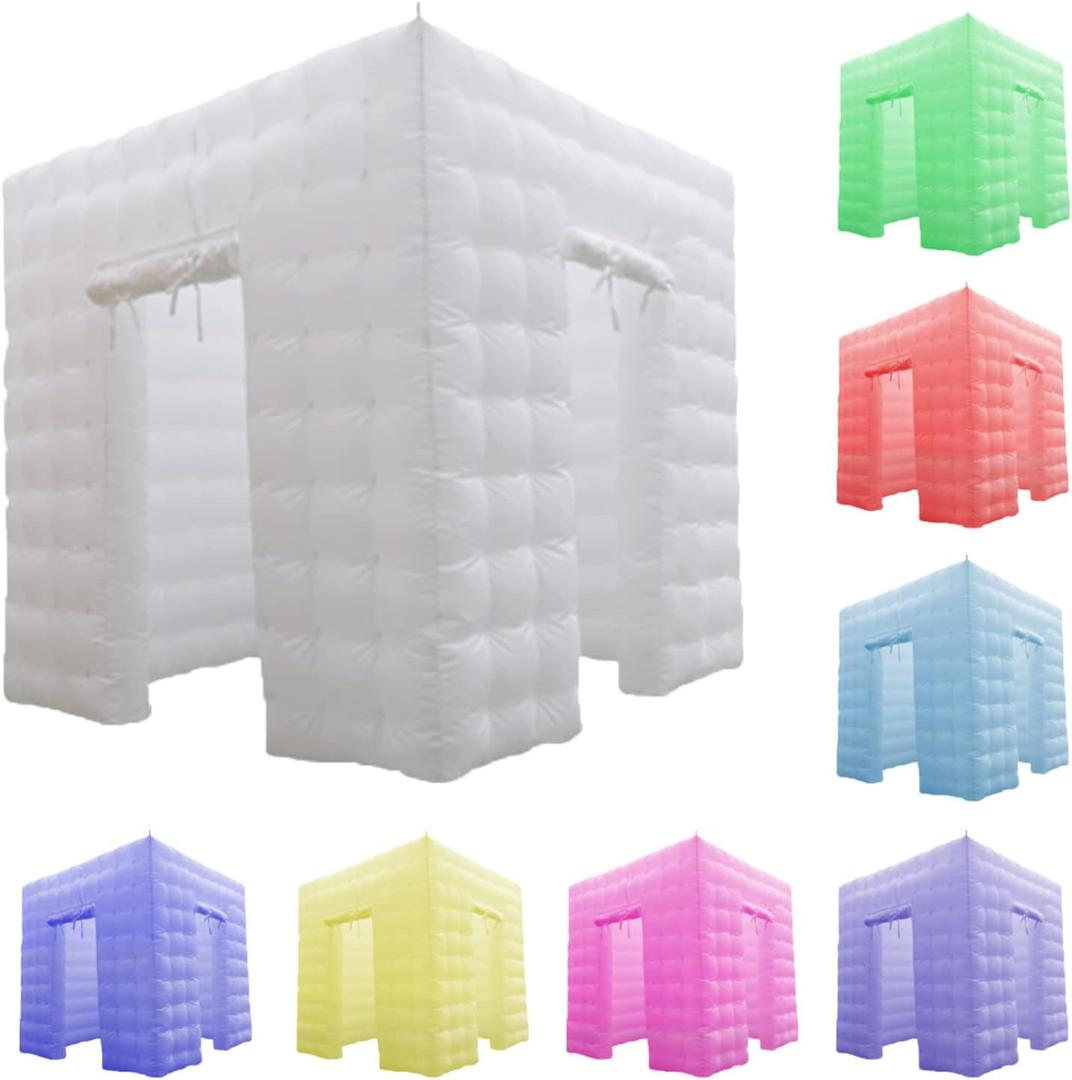 Inflatable Photo Booth Enclosure 2 Doors,with Led Light, Blower,for Advertising, Bars, Shopping Malls, Events, Trade Shows, Photo Booth Companies (White)