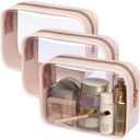 PACKISM TSA Approved Toiletry Bag - Clear Makeup Bag Waterproof Quart Size Bag, Travel Makeup Cosmetic Bag for Women, Carry on Airport Airline Compliant Bag, 3 Pack (Medium Set (Standard), Beauty Nude Pink 3 Pack)